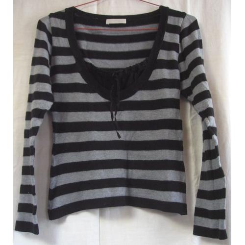 Pull Promod  Rayé, Gris Et Noir