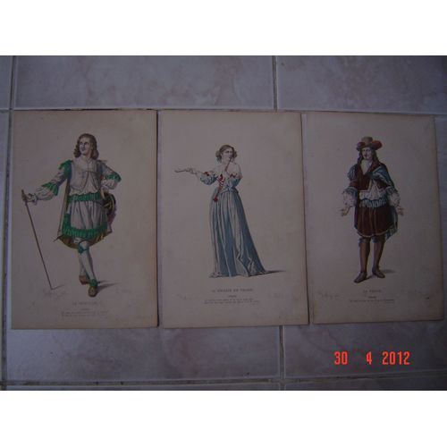 Gravure Sur Cuivre,En Couleurs, Xixe (1870) Theatre De Moliere-Costumes (3  Gravures)