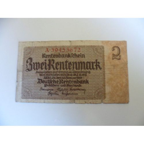 Allemagne 2 Rentenmark Type 1937