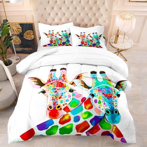 Parure De Lit Double Avec Motif Girafe Aquarelle, Parure De Lit Moderne Color¿¿E Avec Animaux Du Zoo, Pour Gar?Ons, Filles, Adolescents, Adultes, Parure De Lit L¿¿G¿¿Re En Microfibre