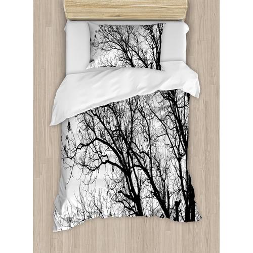 Parure De Lit Nature, Motif Branches D'arbres D'automne Sans Feuilles, Forêt De Chênes, Thème Écologique, Ensemble De Literie Décoratif Pièces Avec Taie D'oreiller, Taille Doub