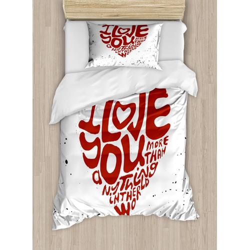 Parure De Lit I Love You More, Je T'aime Plus Que Tout Au Monde Dans Un C¿Ur Coloré, Parure De Lit Avec Housses De Couette Et Taies D'oreiller, Lot De , Taille Double, Noir Ro