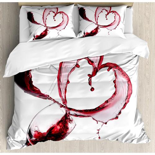 Parure De Lit Avec Housse De Couette Et Taies D'oreiller - Forme De C¿Ur - Boisson Rouge Renversée Dans Des Verres - Concept Romantique De Saint-Valentin - Parure De Lit Décorati