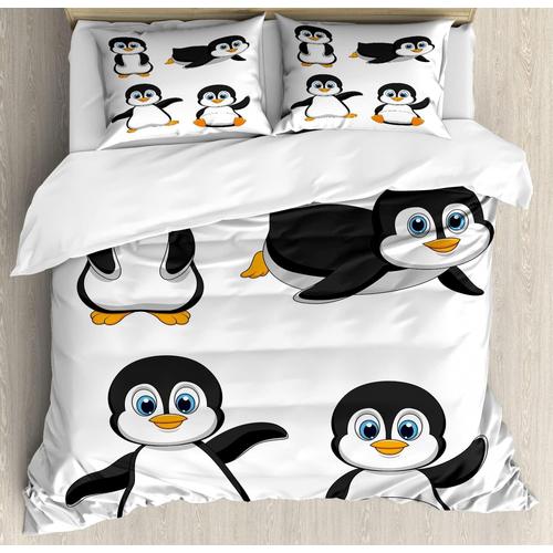 Parure De Lit Avec Housse De Couette, Motif Pingouin Agitant Debout, Coulissant, Animal Souriant, Humour Antarctique, Parure De Lit Avec Housses De Couette Et Taies D'oreiller,