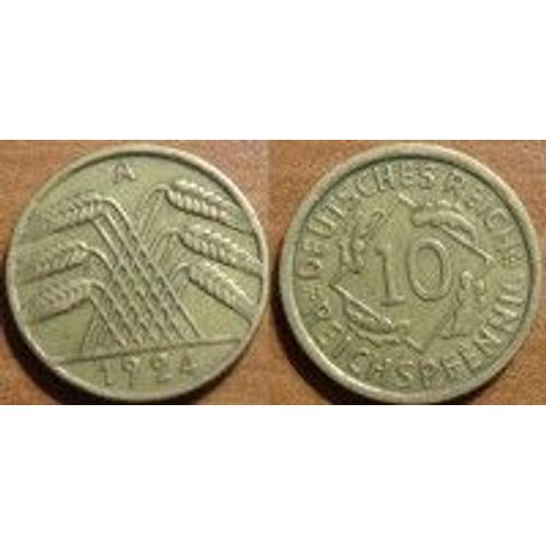 Allemagne ( Deutsches Reich) = Pièce De 10 Reichspfennig , Année 1924, Lettre A, En Bronze - Alu, Épi De Blé.