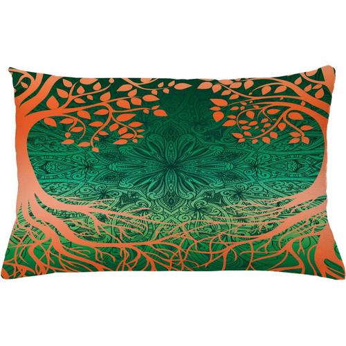 Housse De Coussin Ethnique, Motif Mandala, Univers Culturel Entouré De Branches, Taie D'oreiller Rectangulaire Décorative, X , Cm, Vert Écarlate