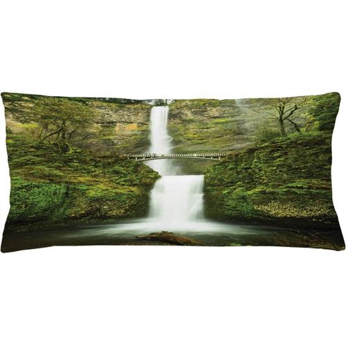 Housse De Coussin De Style Jungle, Pont De Chutes, Chemin De Cascade, Arbres De Vie Nus, Image De Paysage De Forêt, Taie D'oreiller Décorative Rectangulaire, X Cm, Vert Forêt