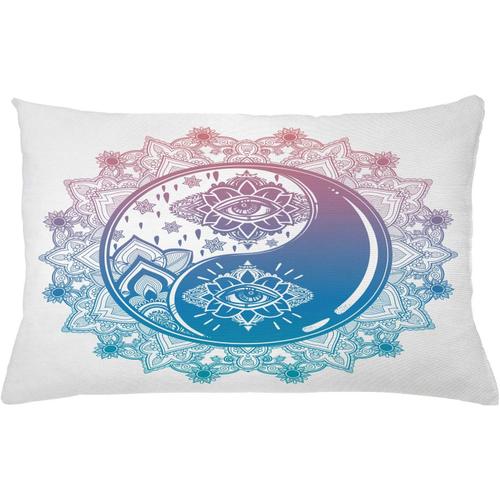 Housse De Coussin Ying Yang, Motif Mandala Rond Ombré Avec Art Culturel Du Troisième ¿Il Yin Yang, Taie D'oreiller Décorative Rectangulaire, X , Cm, Rose Bleu