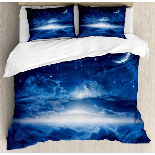 Parure De Lit Night, Heavenly Majestic Galaxy View Falling Stars Celestial Cosmos, Parure De Lit Décorative Adc Avec Taies D'oreiller, California King, Bleu Marine, Blanc, Indigo