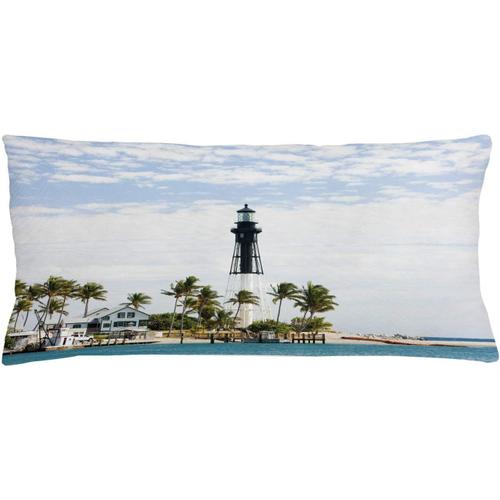 Housse De Coussin Aux États-Unis, Phare De Hillsboro, Pompano Beach, Floride, Océan Atlantique, Côte Des Palmiers, Taie D'oreiller Rectangulaire Décorative, "" X "", Bleu Vert