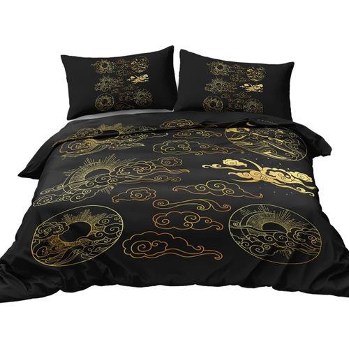 Moon Literie Noir Et Or Boho Ensemble De Housse De Couette Abstrait Ciel Mer Design Housse De Couette Complète Housse De Couette Taies D'oreiller