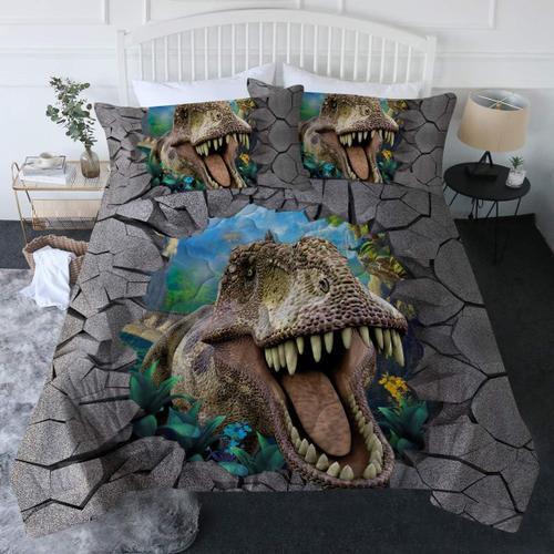 3 Piece Parure De Lit Pour Enfant Avec Taies D'oreiller 3d Parure De Lit Dinosaure Avec Motifs Imprimés Tyrannosaure Rex Couette Réversible Pour Lit Double/Queen Size, Animaux Anci