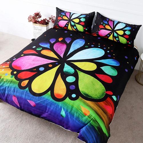 Parure De Lit Arc-En-Ciel Pour Filles Et Femmes, Parure De Lit Hippie Funky, Aquarelle, Fleurs, Pièces Aa-D, Couvre-Lits Colorés, Tendance Et Hippie (Double)