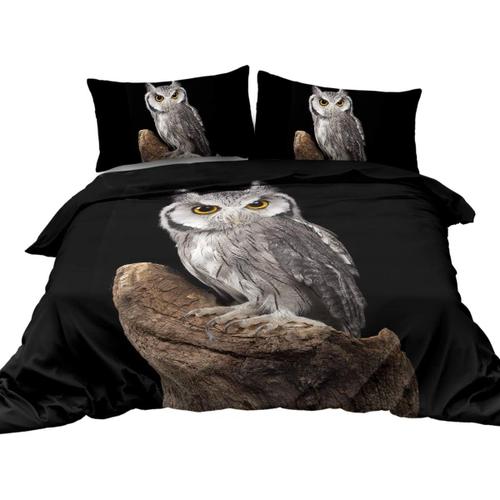 Owl Bedding 3 Piece Dark Night Owl Housse De Couette Et Taies D'oreiller Parure De Lit Moderne Vintage Avec Art Animalier (Double)