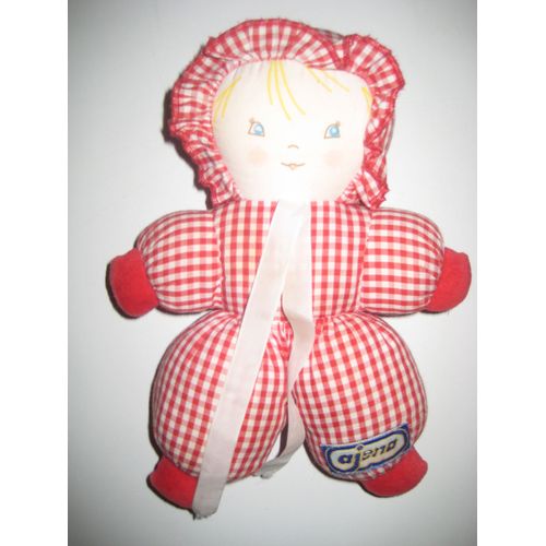 Doudou Poupée Chiffon Hochet Ajena Vichy Rouge