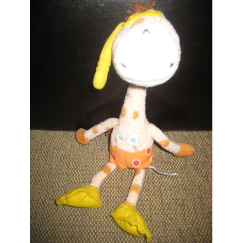 Doudou Peluche Girafe Tuba Palmes Carré Blanc