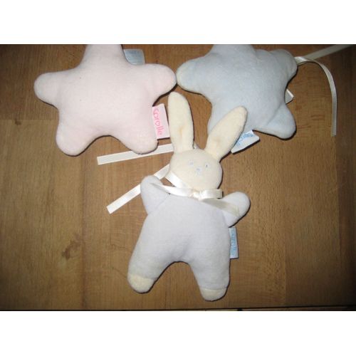 3 Doudous Hochets Accroche Corolle Lapin Et 2 Étoiles