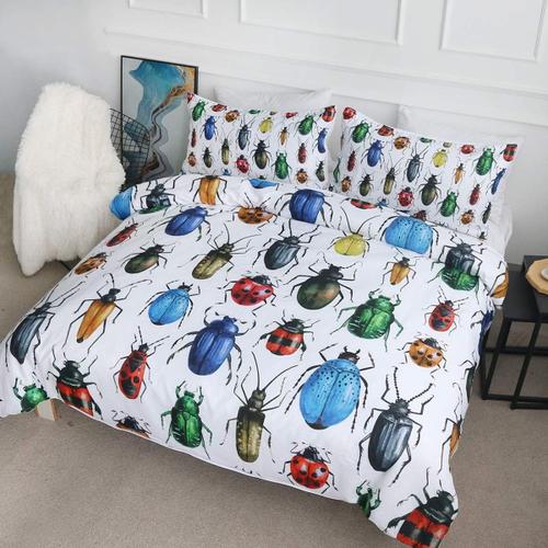 Parure De Lit Avec Housse De Couette Et Coléoptères Aquarelles - Motif Insectes Et Insectes - Pièces Aa-D - Geek Chic - Art Naturel - Couvre-Lit Pour Enfants, Adolescents Et Garçon