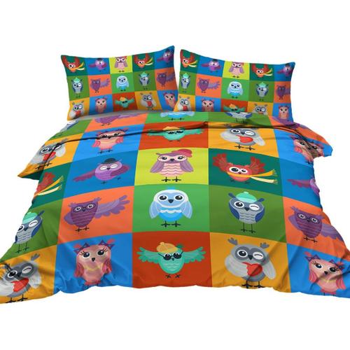 Fun Owls Patchwork Housse De Couette Motif Hibou Funky Animaux Couvre-Lit Aa-D Pièce Coloré Hibou Parure De Lit Pour Filles Et Femmes (Queen)