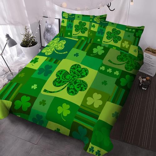 Clover Shamrock Parure De Lit Pour La Saint-Patrick - Aa-D - Housse De Couette À Carreaux Verts - Ensemble Complet - Design Traditionnel Irlandais - Cadeau Pour La Saint-Patrick