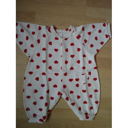 Combinaison Barboteuse Blanche Coeurs Rouges