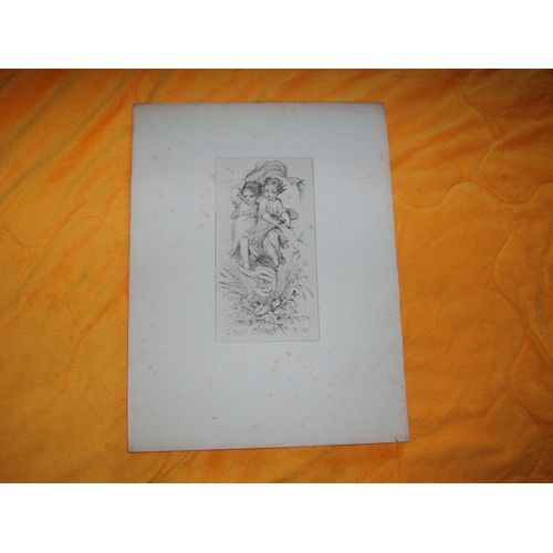 Gravure Eau-Forte Signee L. Penet Fin 19eme Siecle Planche 10 ( Scene A La Campagne Avec 2 Enfants ))