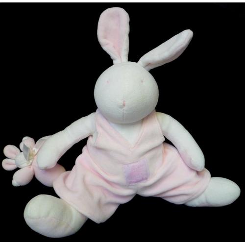 Doudou Peluche Lapin Moulin Roty Musical Boite Musicale Blanc Salopette Rose Bebe Rakuten