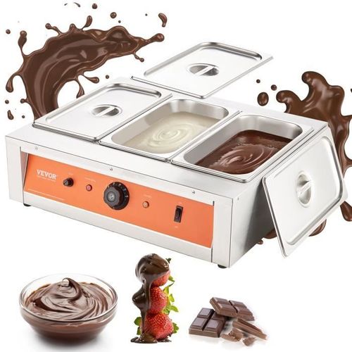 Fondoir à Chocolat - VEVOR - Tempéreuse à Chocolat en Inox 1500 W 3 Cuves de 3,3 L