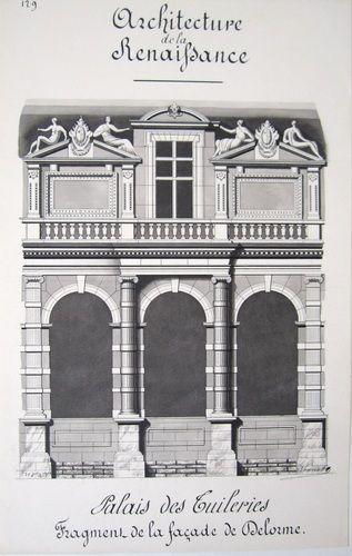 Architecture de la Renaissance. Palais de Fontainebleau (Fragment du Plan)  [ Beau lavis original - Château de Fontainebleau ] by BONNET, J.: (1908)  Signed by Author(s) Art / Print / Poster