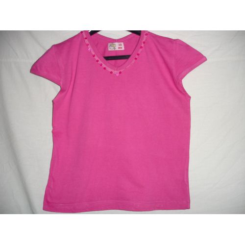T-Shirt Rose/Fushia Col À Paillettes 10 Ans