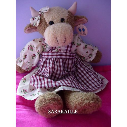 Vache Van Cleef Robe Fleurie Et Tablier Vichy Rouge 39 Cm Environ
