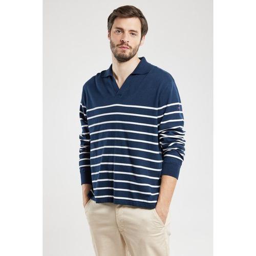 Pull Col Vareuse - Coton Homme Rich Navy/Milk Xl