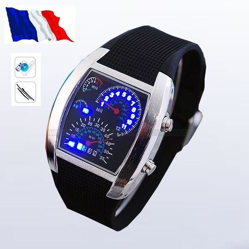 Montre Digital Led  Bleu Tableau De Bord Voiture/Sport/ Bracelet Caoutchouc
