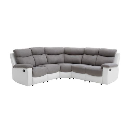 Canapé D'angle De Relaxation Oscar 5 Places Bi-Matière - Gris / Blanc
