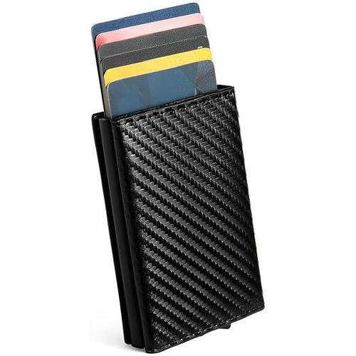 Mince Porte Carte RFID pour Homme,Protege Porte Cartes bancaire avec magsafe,Noir Portefeuilles minimalistes Pop-up Porte Carte bancaire,Porte-Cartes Fibre de Carbone Stocker 11 Cartes