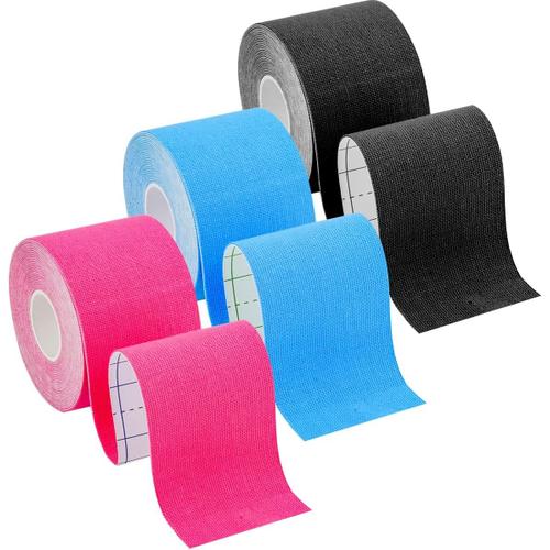 3 Rouleaux Strap Bande Kinesiologie, Bande Adhesive Elastique Kinesiologie, Resistante Kinesio Tape avec noir bleu rose 3 Rouleaux Bande Kinesiologie pour Genou Articulations et Maintien Musculaire