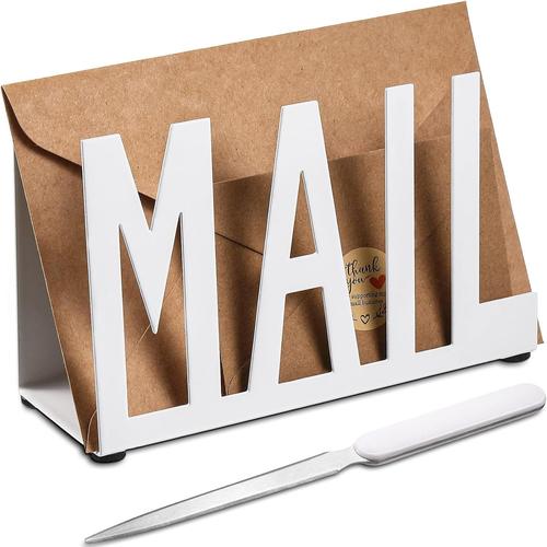 Porte-Courrier Trieuse De Lettres En M¿¿Tal Organisateur De D¿¿Coupe De Courrier Support De Document De Lettre De Courrier Avec Ouvre-Lettre Pour Bureau Maison (¿¿Criture R¿¿Guli¿¿Re Blanche)