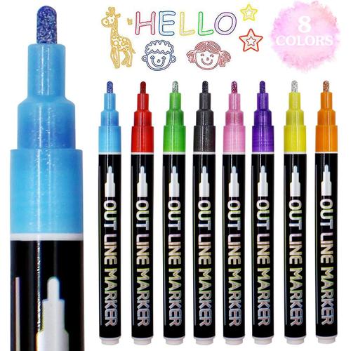 Stylos Contour, 8 Marqueurs ¿¿ Double Ligne, Stylos ¿¿ Paillettes M¿¿Talliques, Stylo Marqueur De Couleur ¿¿ Deux Lignes Pour Peintures, Albums De Coupures, Albums, Cahiers