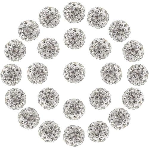 100 Pcs 10mm Perles De Boule Disco, Perles De Strass En Argile Polym¿¿Re Cristal Perles D'argile Shamballa Rondes Perles De Boule Disco En Vrac Pour Fabrication De Bijoux