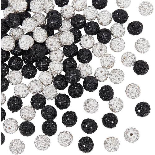 100 Pcs 10mm Pave Boule Disco Perles, Perles De Strass En Argile Polym¿¿Re Noir Et Blanc Breloque En Boule Perles Rondes En Vrac Pour La Fabrication De Bijoux