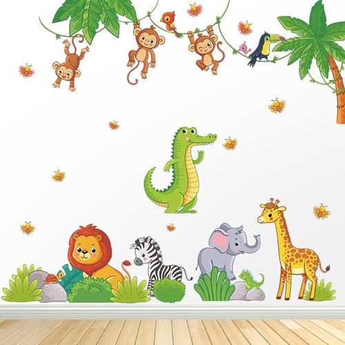 Graz Design Sticker Mural Motif Animaux De La Jungle - Singe ¿¿L¿¿Phant Girafe - Autocollant Mural Pour Chambre D'enfant - D¿¿Coration Murale Pour Chambre D'enfant - Chambre De B¿¿B¿¿