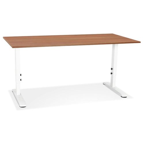 Bureau Réglable En Hauteur 'osmose' En Bois Noyer Et Métal Blanc - 160x80 Cm