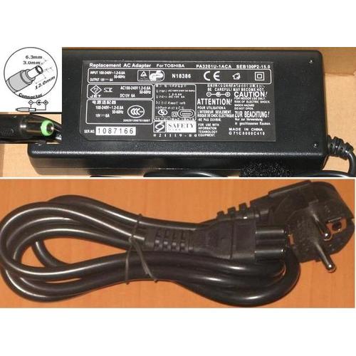 Alimentation Pour Toshiba Satellite 1410-604 15V 6A 90W, dia 6.5mm/3.0mm