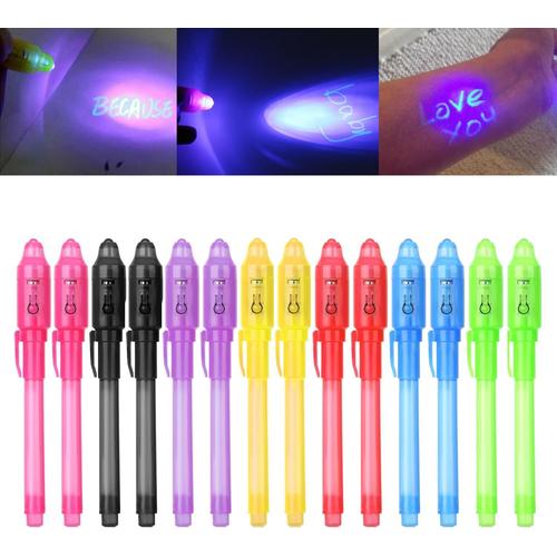 14 Stylo Encre Invisible Lampe UV Stylo Magique Encre Invisible - Petit Cadeau Anniversaire pour Enfant Fille Garcon - Sac Anniversaire Enfant - Pochette Surprise Enfant ?Lot Kermesse