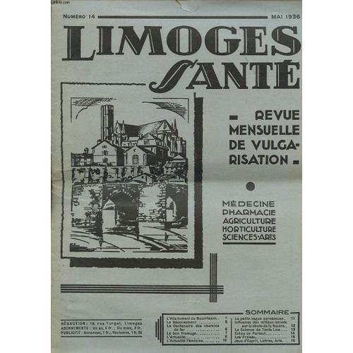 Limoges Sante N°14 1936 Revue Mensuelle De Vulgarisation - Medecine Pharmacie Agriculture Horticulture Sciences Arts