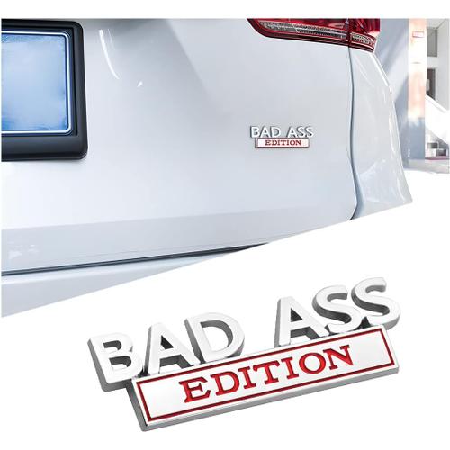 Car Embl¿¿Me De L'¿¿Dition Bad Ass, Embl¿¿Mes 3d M¿¿Tal Bad-Ass Edition, Badge D'aile 3d Autocollant Pour Voiture Avec Adh¿¿Sif 3m, Autocollant Pour Voiture Grille Avant Capot Coffre(Argent-Rouge)