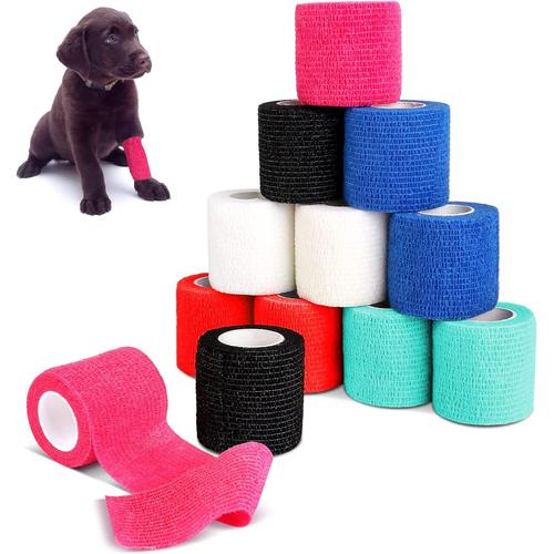 12 Rouleaux Bande Cohésive, Bandage Autoadhésif, Bandage Medical Vétérinaire de 5 cm x 4,5 m - Bandage Cohesif pour Poignet Cheville et Gonflement Bleu, Noir, Vert, Rose, Jaune, Violet