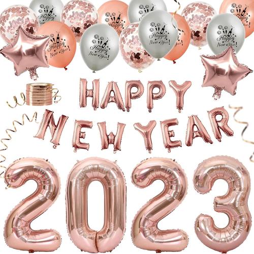 Decoration Nouvel an 2023 Rose Gold, Guirlande Ballon Happy New Year, 80cm Ballons 2023 XXL, Feuille H¿¿lium Confettis Ballons, Ballon Nouvel an 2023, Nouvel an Accessoires