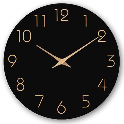 Horloge Murale Bois 30CM Horloge Murale Silencieuse Moderne Silencieuse Pendule Murale Ronde Murale Horloge Facile à Lire Horloge Murale Ronde pour Décor Chambre Cuisine Domicile Salon Bureau Noir