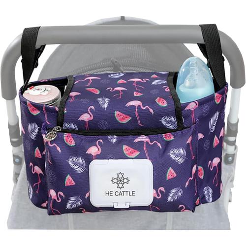 Sac de Rangement pour Poussette,Organiseur de Poussette Portable Grande Capacit¿¿ avec Porte Gobelet Isol¿¿ le Stockage de Articles,B¿¿b¿¿s de Voyage Etanche Diaper Sac ¿¿ (Flamant Rose)